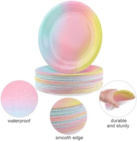 Breroa 72 Pcs Rainbow Paper Plates 7 Inch Bulk Rainbow Plates Disposable - Image 3