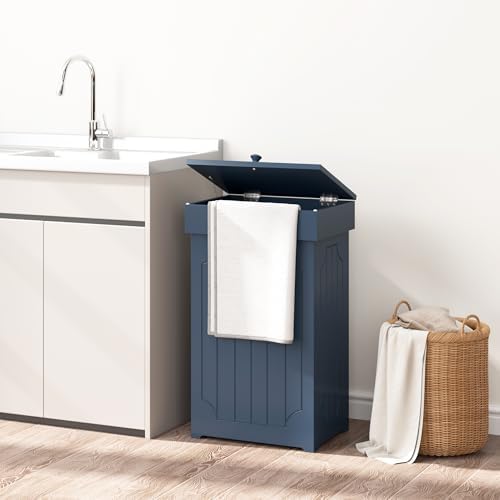 Function Home Trash Can Cabinet, 13 Gallon Kitchen Garbage Can, Wood Recycling Trash Bin, Freestanding Dog Proof Trash Can, Farmhouse Trash Cabinet with Lid for Home Kitchen Bathroom, Blue - Image 6