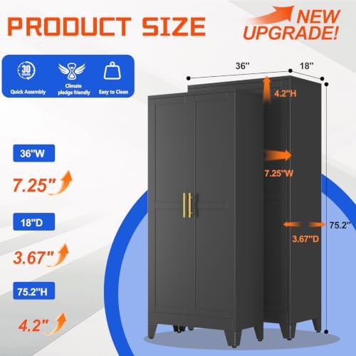 GAIOUS 75'' Tall Metal Garage Storage Cabinet, File Cabinet with 2 Doors and 5 Adjustable Shelves, Black Outdoor Steel Tool Cabinets for Home Office,Warehouse,Garage - Image 2