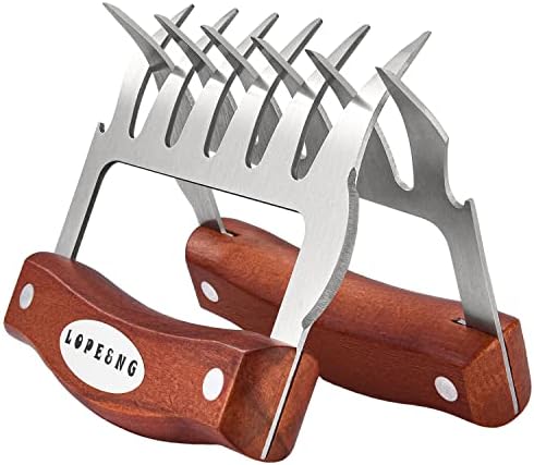 LOPE & NG Meat Handler Shredder Claws Set Of 2 - Wood Stainless Steel BBQ Pulled Pork Paws For Shredding Handing Carving Food by LOPENG