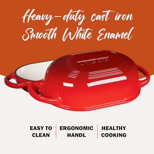 Enameled Cast Iron Sourdough Bread Oven, Dutch Oven, incl. Sourdough Bread-Baking Supplies like Banneton Bread-Proofing Basket - 5QT Loaf Cast Iron Bread Pan for Homemade Bread Baking, Red Meatloaf Pan with Lid - Image 5