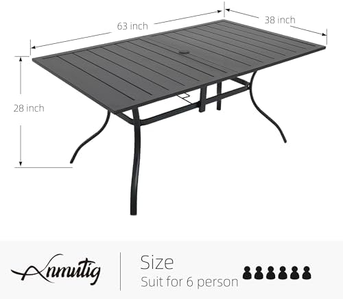63"x38" Rectangle Outdoor Patio Dining Table with Umbrella Hole - 6 Person - Image 3