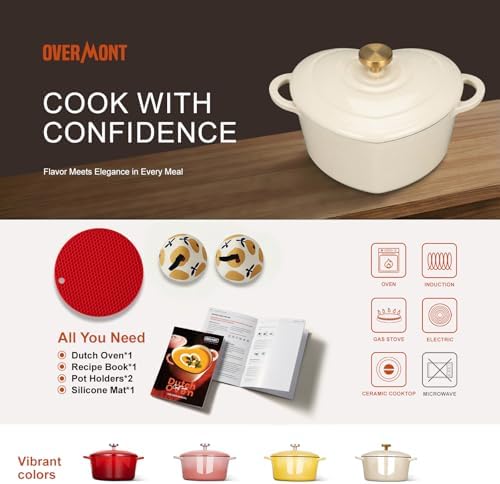 Overmont Enameled Cast Iron Dutch Oven - 2QT Heart-Shaped Mini Pot with Lid - Image 6