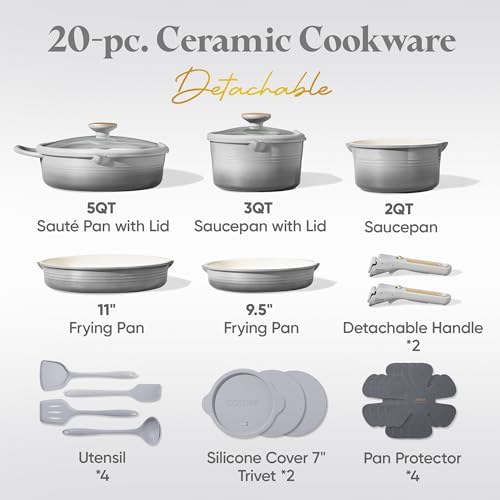 CAROTE 20pcs Titanium Cookware Set, Pots and Pans Set Detachable Handle - Image 2