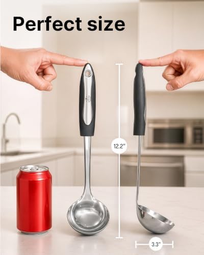 Zulay Kitchen Premium Soup Ladle - 12" Stainless Steel with Non-Slip Silicone Handle - Image 2