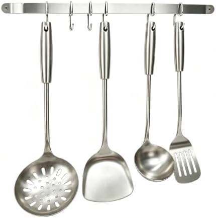 17" Kitchen Utensil Rack Wall Mounted Hanging Rail with 6 Hooks by eFrowsih