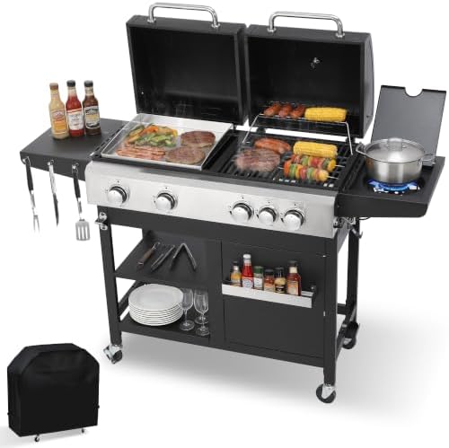 4‑Burner Gas Grill and Griddle Combo with Side Burner, 49,000 BTU by Unknown