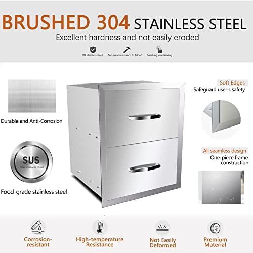 Outdoor Kitchen Drawers Stainless Steel 3-Drawer BBQ Drawer Enclosed Built-in Drawer Flush Mount For Outdoor Kitchens & BBQ Islands,18Wx23Dx23H-2L - Image 5