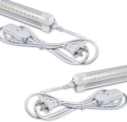 Skymoatled 2Pack 8FT LED Shop Light Garage Lights,100W 6000K 15000LM White Light,Hanging/Surface Mount,Plug and Play,Super Bright T8 Tube Light,Linkable LED Shop Lights for Warehouse Workshop Basement by Skymoatled