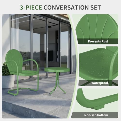Outdoor 3-Piece Metal Bistro Set, Patio Conversation Set of 2,Green - Image 6