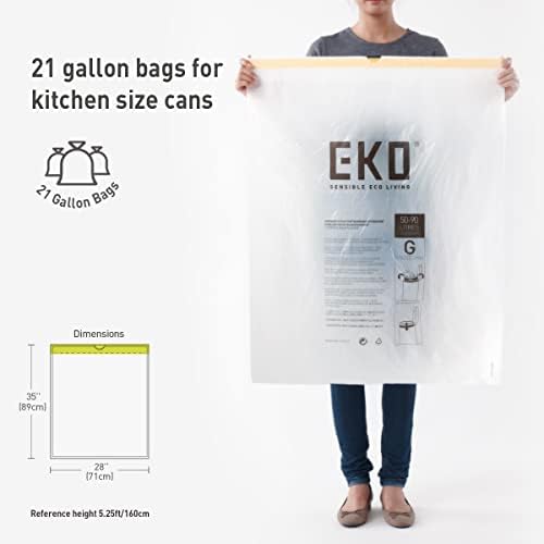 EKO 21 Gallon / 50-90 Liter, 60 Count Drawstring Trash Bags, Extra-Strong Unscented Garbage Bags, Easy-Dispense Roll for Kitchen & Household Use, Code G, White - Image 5