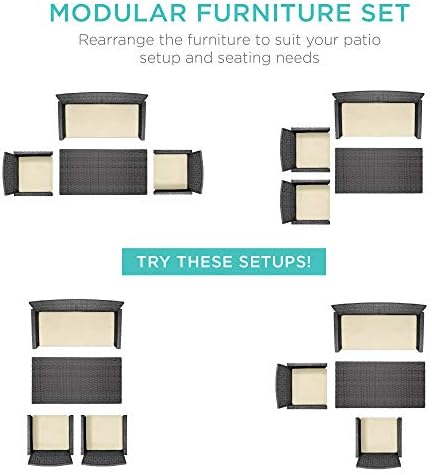 Best Choice Products 4-Piece Outdoor Wicker Patio Conversation Furniture Set for Backyard w/Coffee Table, Seat Cushions - Gray/Cream - Image 2