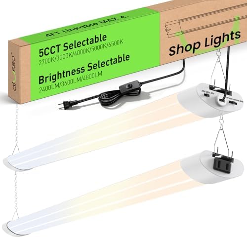 ALUSSO® LED Shop Lights 4FT for Garage, 4800LM Adjustable 20W/30W/40W, 5CCT 2700K 3000K 4000K 5000K 6500K, 120V, Warm to Cool Daylight Linkable Shop Lights for Workshop, ETL, 2 Pack by ALUSSO