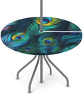 Fitted Round Tablecloth with Umbrella Hole and Zipper Peacock Outdoor Elastic Table Cloth 36"-44" Oil-Proof Waterproof Peacock Feather Patio Table Cover for Picnic Party by GzLeyigouHomeKitchen