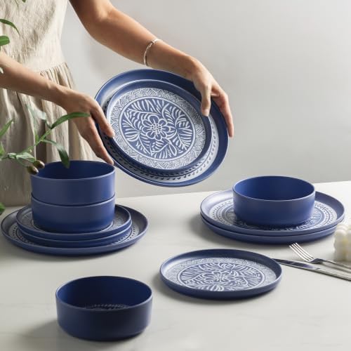 MissYip Melamine Dinnerware Set, 12 Piece for 4, Thicker Sturdy Indoor and Outdoor Use Tableware, Durable Plastic Plates and Bowls set, BPA Free, Dishwasher Top Safe, Not Microwave, Not Oven(Blue) - Image 4