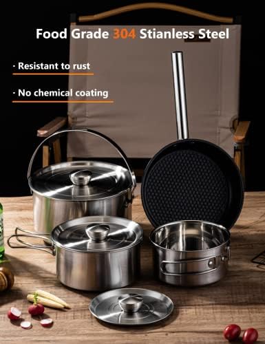 CompactKit Camping Cookware Set Stainless Steel Pots and Pan with Detachable Handle and Oxford Cloth Bag, for 4-8 Mess Kit with Utensils for Camp Kitchen, Picnic, BBQ, Traveling, Emergency - Image 3