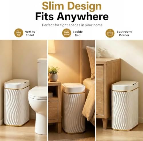 Ogikey Bathroom Trash Can with Automatic Touchless Lid, 5 Gallon Smart Garbage Can Narrow Waterproof Trash Bin for Bedroom, Office, Living Room (5 Gallon-White) - Image 4