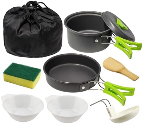 7Pcs Camping Pan Set - Backpack Cookware Pot and Pans Set, Survival Cooking Kit for Hiking, Picnic by RETOONGKING