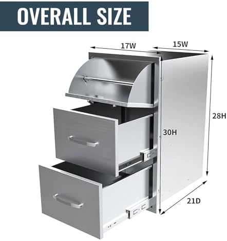 Outdoor Kitchen Drawers Stainless Steel, BBQ Drawer Inserts for Built-in Patio Grill Station, 17''W x 30''H x 21''D - Image 2