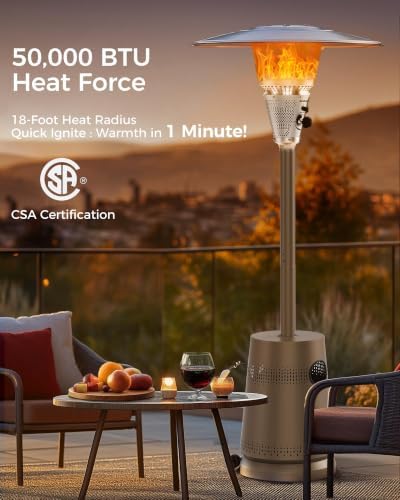 50,000 BTU Patio Heater for Outdoor Use, Portable Propane Patio Heater with Wheels, Stainless Steel Burner for Porch, Deck, Garden, Commercial (Brown) - Image 2