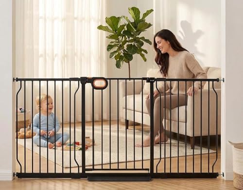 66.9-71.6 Inch Extra Wide Baby Gate with Door for Stairs Doorways by HOOOEN