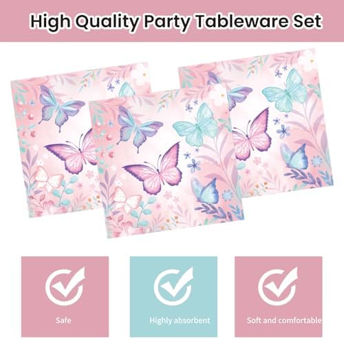 40Pcs Butterfly Plates and Napkins Party Supplies, Disposable Butterfly Birthday Party Paper Plates Napkins Tableware Set for Girl Butterfly Baby Shower Birthday Decorations (Butterfly) - Image 5