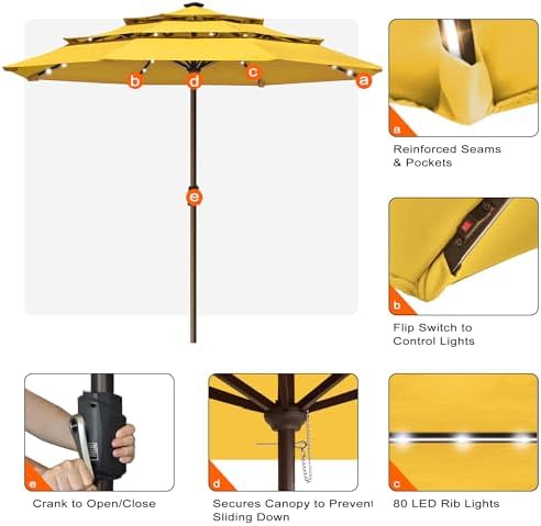 EliteShade USA 10-Year-Non-Fading 10ft 3-Tier Market Patio Umbrella, Commercial Table Umbrella with 80 Solar LED Lights, Crank Open, Windproof & UPF 50+ UV Protection for Garden, Deck, Pool, Backyard, No Tilt, Sunflower Yellow - Image 5