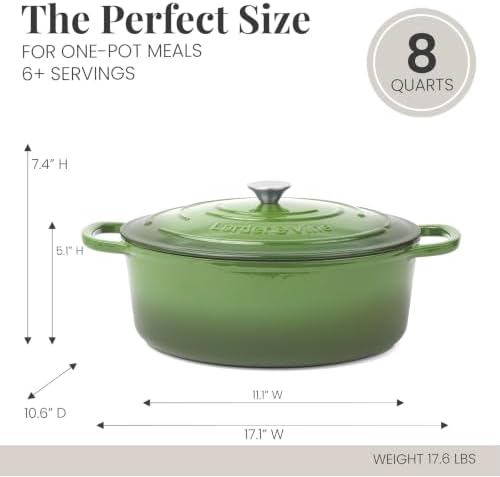 Larder & Vine 8 qt Oval Enameled Cast Iron Dutch Oven Pot, Okra - Image 4