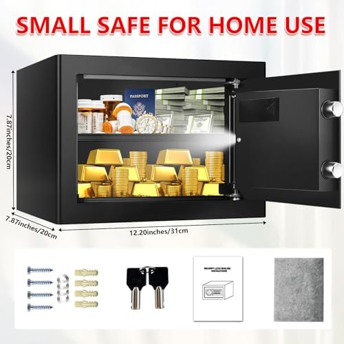 Small Safe for Home Use, Digital Security Safe Box with Combination Lock, Removable Shelf and Spare Keys, Anti-theft Steel Document Safes for Valuable, Money, 12.2" W x 7.87" D x 7.87" H - Image 2