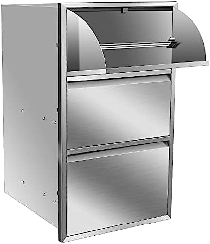 Outdoor Kitchen Drawers, Box Frame Style Flush Mount BBQ Drawer w/Stainless Steel Handle, BBQ Island Drawers For Patio Grill Station,Three Drawers by OLIPIC