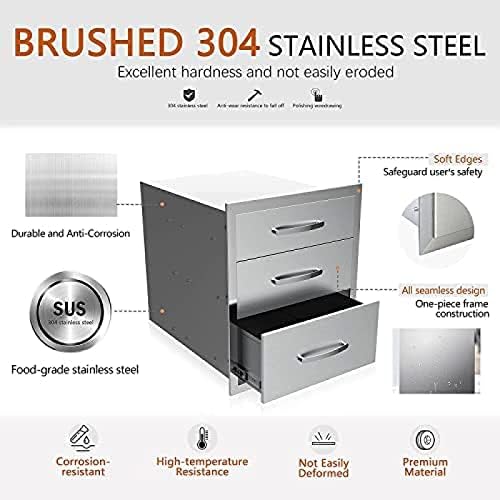 Stainless Steel Outdoor Kitchen BBQ Island Drawers - Flush Mount Triple Access, 18Wx23Dx21H - Image 3