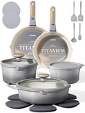 CAROTE 20pcs Titanium Cookware Set, Pots and Pans Set Detachable Handle by CAROTE