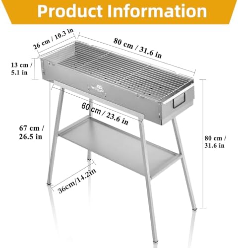 WILLBBQ Charcoal Grill, Portable BBQ Grill with Removable Stand & Shelf - Image 4
