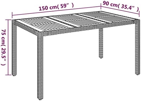 Garden Dining Table 59.1"x35.4" Grey Acacia Wood Top Steel Frame Rectangular Outdoor Patio Table Weather-Ready for BBQ Picnic Terrace - Image 2