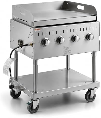 Stainless Steel Liquid Propane Outdoor Grill Silver 30″ With Wind Guard Commercial Catering Grill with Lid Spark Ignition Removable Grease Tray by GLOWNARY