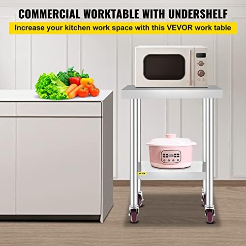 Mophorn 24x18x34 Inch Stainless Steel Work Table 3-Stage Adjustable Shelf with 4 Wheels Heavy Duty Commercial Food Prep Worktable with Brake for Kitchen Prep Work - Image 2