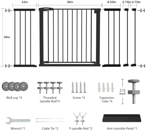 Mumeasy 36-60.5 in Extra Wide Baby Gate for Stairs, 36 Tall Dog Gate, Black - Image 2