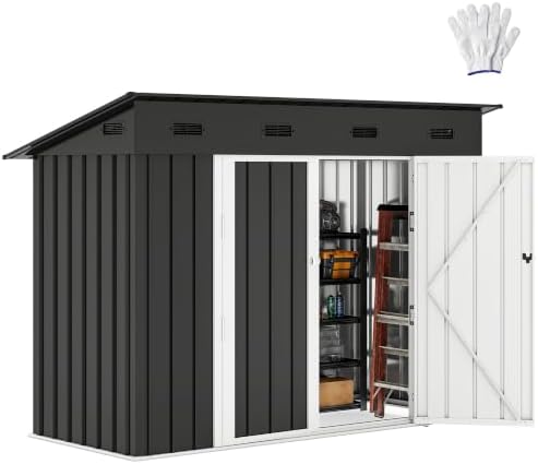 DWVO 9x4ft Large Tool Storage Shed with Lockable Doors, and Sloped Roof, Oversized Steel Outdoor Storage Shed for Garden, Patio, Garage, Backyard, Lawn - Dark Gray by DWVO