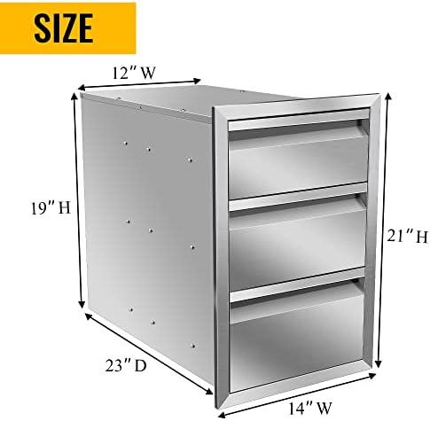 Outdoor Kitchen Drawers, 14Wx21Hx23D Inch Stainless Steel Triple Access Drawer with Hidden Handle, Flush Mount BBQ Drawers for Outdoor Kitchen, Patio Grill Station - Image 2