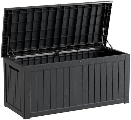 Mersco 270 Gallon Double-Wall Resin Deck Box - Lockable Waterproof Outdoor Storage Box, 1000lbs Capacity & Doubles as Seating for Patio Furniture - Garden Tools, Pool Accessories (Black) by MERSCO