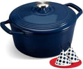 Overmont Enameled Cast Iron Dutch Oven - 5.5QT Pot with Lid Cookbook & Cotton Potholders - Heavy-Duty Cookware for Braising, Stews, Roasting, Bread Baking Midnight Sapphire by Overmont