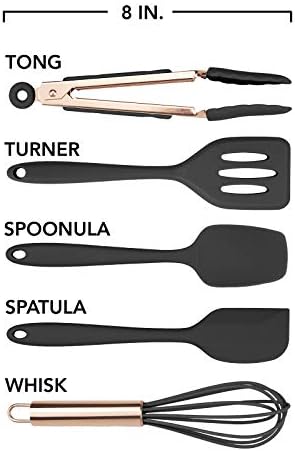 COOK WITH COLOR Silicone Cooking Utensils, Kitchen Utensil Set, Easy to Clean Silicone Kitchen Utensils, Cooking Utensils for Nonstick Cookware, Kitchen Gadgets Set, Mini, Black - Image 5