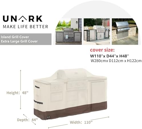 110 Inch Extra Large Grill Cover Kitchen Island Cover Large Island Grill Cover for Outdoor Grill Outdoor Kitchen Cover Heavy Duty Waterproof 110" L x 44" W x 48" H, Beige and Brown - Image 2
