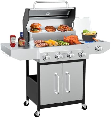 BESTFIRE 60000 BTU 4+1 Burner Propane Gas Grill - 647 Sq. Inches Stainless by GrillsOutdoorCooking