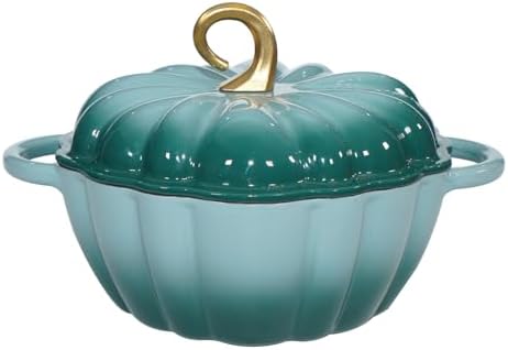 Pumpkin Enameled Cast Iron Dutch Oven with Lid, 4.5 QT Dual Handles and Heavy Duty Pot, Oven Safe up to 500°F for Bread Baking, Braising, Cooking and Family Gifts, Cyan by COOKWINCastIron