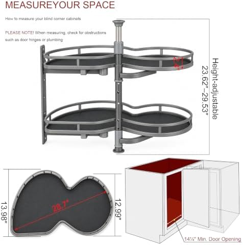 Blind Corner Cabinet Pull Out Organizer,Height-Adjustable 2-Tier Shelves - Image 2