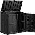 36 Cu Ft Horizontal Resin Storage Shed, Weatherproof Outdoor Storage Cabinet with Dual Lock Door, Fits Small Trash Cans, Generators, & Garden Tools, Matte Black by WTFGO