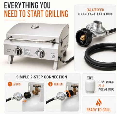 X2 Portable Propane Grill, 2 Burner Tabletop Gas Grill, 20,000 BTU - Image 3