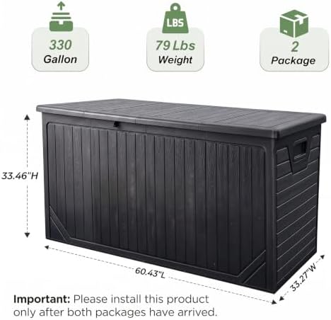 330 Gallon Outdoor Storage Deck Box, Extra Large Waterproof Resin Storage Box for Patio Cushions, Garden Tools, Pool Supplies, Outdoor Furniture Accessories, Black - Image 2