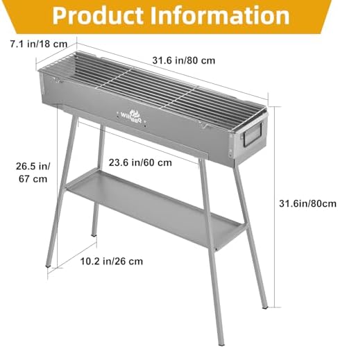 WILLBBQ Charcoal Grill, Portable BBQ Grill with Removable Stand & Shelf - Image 4